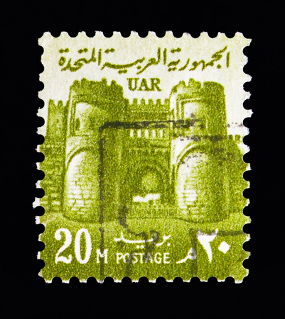 MOSCOW, RUSSIA - MAY 13, 2018: A stamp printed in Egypt shows Mitwalli Gate, National Symbols serie, circa 1967のeditorial素材