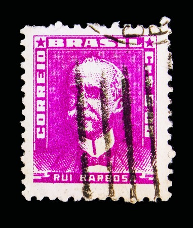 MOSCOW, RUSSIA - MAY 16, 2018: A stamp printed in Brazil shows Rui Barbosa (1849-1923), Portraits - Famous People in Brazil History serie, circa 1961のeditorial素材