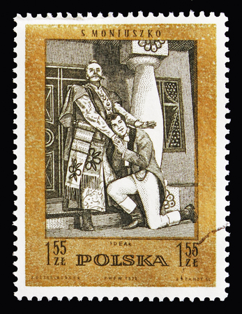 MOSCOW, RUSSIA - AUGUST 18, 2018: A stamp printed in Poland shows "Ideal" (operetta), Stanislaw Moniuszko(1819-1872), composer serie, circa 1972のeditorial素材