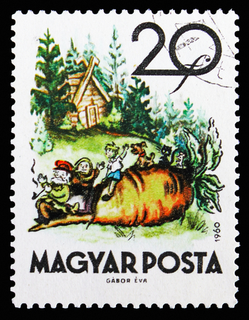 MOSCOW, RUSSIA - SEPTEMBER 15, 2018: A stamp printed in Hungary shows The Turnip, Fairy Tales serie, circa 1960のeditorial素材