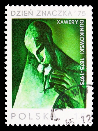 MOSCOW, RUSSIA - SEPTEMBER 15, 2018: A stamp printed in Poland shows "Breath", Sculptures serie, circa 1975のeditorial素材