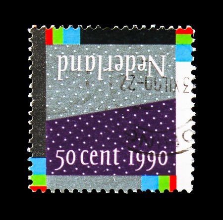 MOSCOW, RUSSIA - AUGUST 18, 2018: A stamp printed in Netherlands shows Land and air, covered by a...