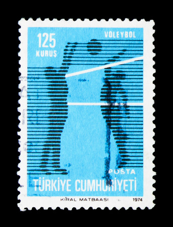 MOSCOW, RUSSIA - MARCH 28, 2018: A stamp printed in Turkey shows Sport, Regular Issue on the Subject of Sport serie, circa 1974のeditorial素材