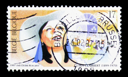 MOSCOW, RUSSIA - APRIL 15, 2018: A stamp printed in Belgium shows Opera, Clara Clairbert, serie, circa 1997のeditorial素材