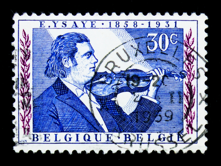 MOSCOW, RUSSIA - APRIL 15, 2018: A stamp printed in Belgium shows Ysaye, Eugene, serie, circa 1958のeditorial素材