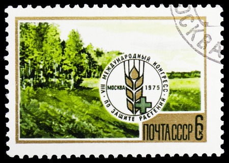 MOSCOW, RUSSIA - JANUARY 4, 2019: A stamp printed in USSR (Russia) devoted to 8th International Plant Conservation Congress, serie, circa 1975のeditorial素材