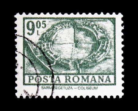 MOSCOW, RUSSIA - FEBRUARY 9, 2019: A stamp printed in Romania shows Sarmisegetuza - Colosseum,...