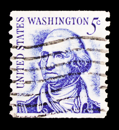 MOSCOW, RUSSIA - FEBRUARY 10, 2019: A stamp printed in United States shows George Washington...