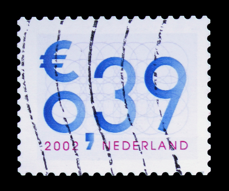 MOSCOW, RUSSIA - FEBRUARY 10, 2019: A stamp printed in Netherlands shows Number, Business Stamps serie, circa 2002のeditorial素材