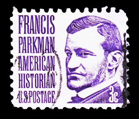 MOSCOW, RUSSIA - FEBRUARY 21, 2019: A stamp printed in United States shows Francis Parkman, Famous...