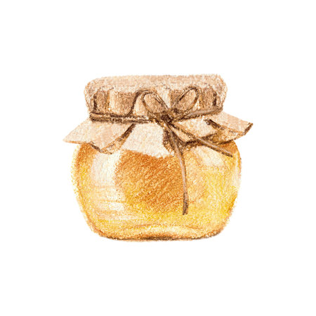 Honey pot, pastel drawing isolated on white background illustration for images and textの写真素材