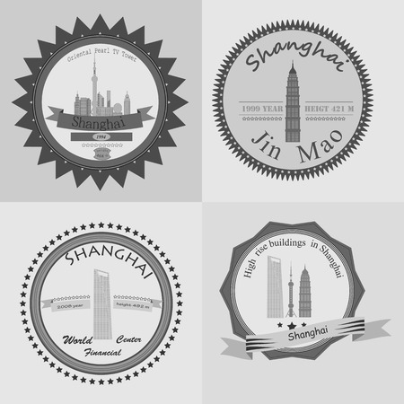 Black and white, graphic, buildings, landmarks, silhouettes,signature, height, year of construction.のイラスト素材