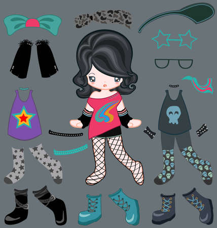 Illustration of rocky girl dressing up のイラスト素材
