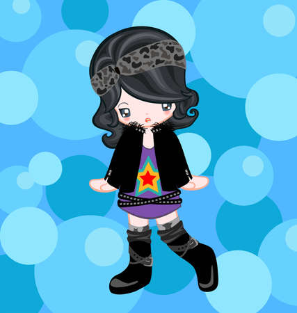 Illustration of rocky girl dressing up rock styleのイラスト素材