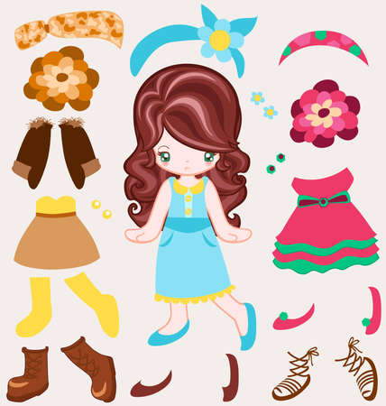 Illustration of girl dressing up vintage styleのイラスト素材