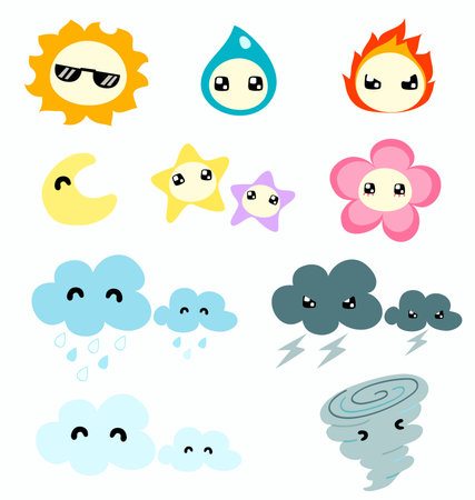 Cute little weather icon on white backgroundのイラスト素材