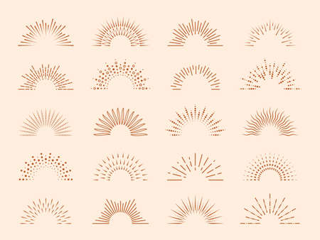 Sunburst rays. Abstract sun, esoterico burst boho style.のイラスト素材