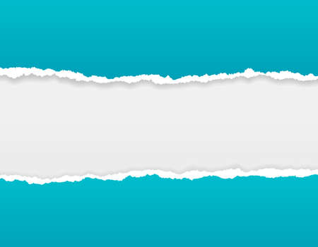 Ripped paper background. Torn edge bright borders, rip or broken sheets. Blue grunge cardboard for scrapbook, page strip exact vector backdropのイラスト素材