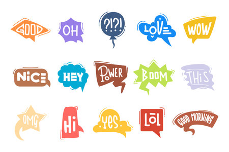 Doodle speech bubbles. Hand drawn bubble, cartoon discussion elements. Chatting or talk shapes with handwritten messages decent vector setのイラスト素材