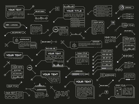 Callouts. Technology callout template, digital information frames. Computers futuristic text box, info hud style display. Cyber tidy vector collectionのイラスト素材