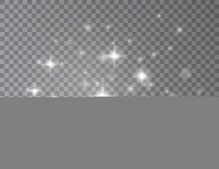 White light shine stars. Glowing burst, silver flashes. Bright lightness effect, blur holiday elements. Magic sparkle glitters exact vector backgroundのイラスト素材