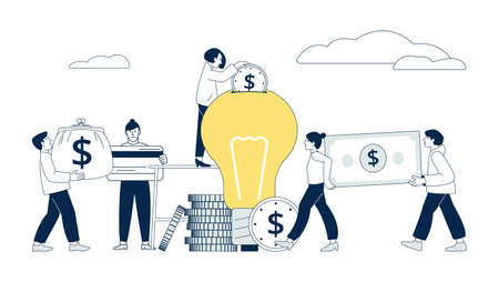 Crowdfunding concept. Investment idea, fund ideas for invest. Creative business startup. People...