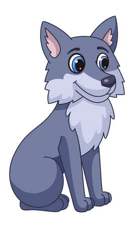 Cartoon Wolf. Cute grey coyote, wild dog mascotのイラスト素材