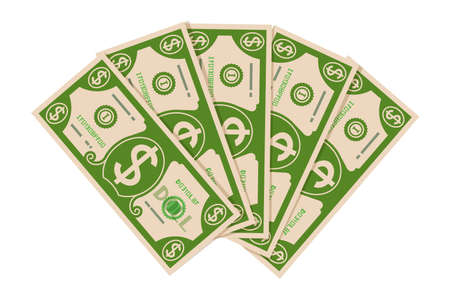 Dollar bills fan. Pile of money banknotes. Cash icon.のイラスト素材