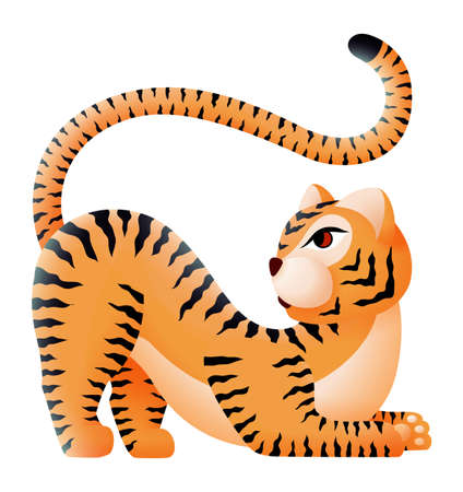 Tiger in asian boho style. Animal decorative designのイラスト素材