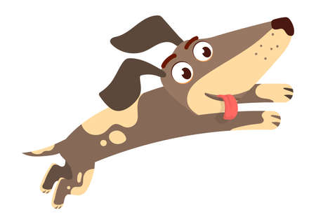 Cute cartoon dog jumps in air. Happy animal runningのイラスト素材