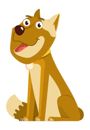 Happy brown dog in collar sitting. Cute cartoon characterのイラスト素材