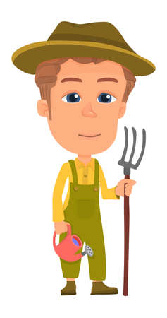 Cartoon farmer. Village boy. Cute kid characterのイラスト素材
