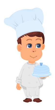 Chef kid. Cartoon cook boy. Cute food cookerのイラスト素材