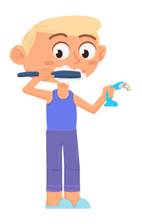Boy washing teeth. Dental hygiene. Cartoon child characterのイラスト素材