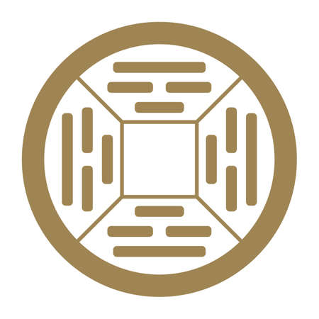 Chinese coin icon. Luck symbol. Golden decorationのイラスト素材
