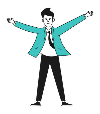 Man with widely open arms. Happy gesture. Success symbolのイラスト素材