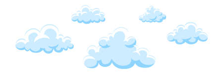 Cloud group. Cloudscape in fluffy cartoon style. Cute skyのイラスト素材