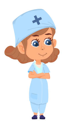 Medical doctor. Nurse girl icon. Cartoon kid in blue scrubsのイラスト素材