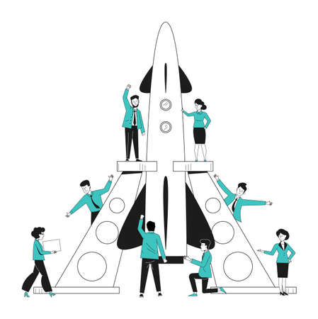 Innovation startup team. Company teamwork corporate project startingのイラスト素材
