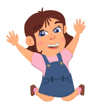 Jumping girl. Happy laughing kid. Fun cartoon characterのイラスト素材