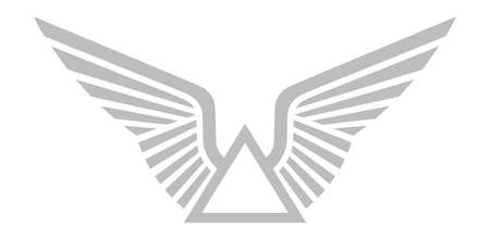 Silver winged emblem. Triangular badge with bird wingsのイラスト素材
