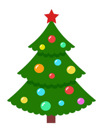 Christmas tree with glass balls and red star. Traditional holiday symbolのイラスト素材