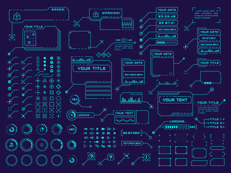 Hud elements. Futuristic technology element, hi tech design. Ui interface digital button, arrows and callout frames tidy vector collectionのイラスト素材