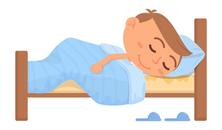 Boy sleeping in bed. Resting kid. Bedtime conceptのイラスト素材
