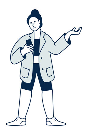 Girl looking on smartphone. Video call. Social media communicationのイラスト素材