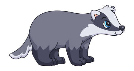 Badger in cartoon style. Cute character. Forest animalのイラスト素材