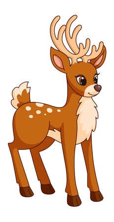 Cartoon deer. Cute forest animal with antlers and tailのイラスト素材