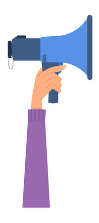 Hand holding megaphone. Loud voice, screaming concept.のイラスト素材