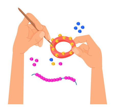 Hands with beads. Making bracelets hobby. Handmade jewelryのイラスト素材