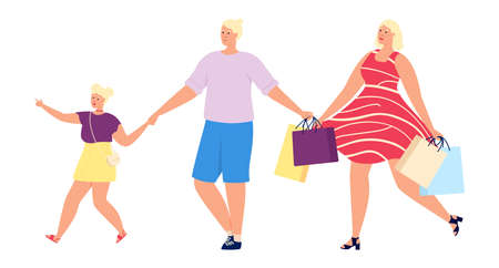 Happy family shopping. People running to big saleのイラスト素材